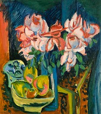 Ernst Ludwig Kirchner's Pink Roses (1918) famous painting. Original from the Saint Louis Art Museum. Digitally enhanced by rawpixel.