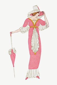 Woman vector in pink long dress, remixed from the artworks by Otto Friedrich Carl Lendecke