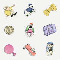 Cute cartoon vector illustration set, remixed from artworks by Charles Martin