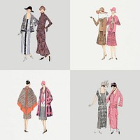 Woman vector in fashionable vintage dress set, remixed from vintage illustration published in Tr&egrave;s Parisien