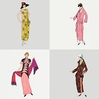 Flapper woman vector illustration set, featuring public domain artworks