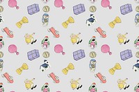 Pattern background vector featuring toys and bows, remixed from artworks by Charles Martin