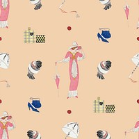 Pattern background vector featuring vintage flapper and beauty items, remixed from public domain artworks