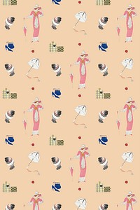 Pattern background vector featuring vintage flapper and beauty items, remixed from public domain artworks