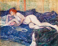 Naked woman showing her breasts, vintage erotic art. Nude Lying on a Couch (1897) by Henri de Toulouse–Lautrec. Original from Barnes Foundation. Digitally enhanced by rawpixel.