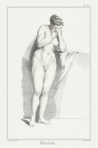 Naked woman posing sensually, vintage erotic art. Design: Figure from Encyclop&eacute;di (1762-1777) by A. J. Defehrt. Original from The Art Institute of Chicago. Digitally enhanced by rawpixel.