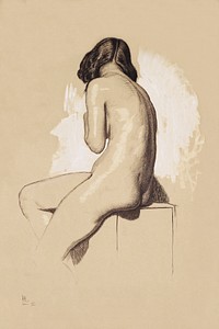 Naked woman posing sexually and showing her bum, vintage art. Nude: Study from behind (1858) by William Holman Hunt. Original from Birmingham Museums. Digitally enhanced by rawpixel.
