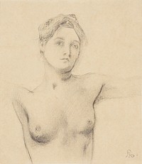 Naked woman showing her breasts, vintage erotic art. Half-length nude woman study by Renan, Ary Ernest. Original from The Public Institution Paris Mus&eacute;es. Digitally enhanced by rawpixel.