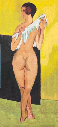 Naked woman posing sensually, vintage erotic art. Nude Figure [reverse] (1907) by Ernst Ludwig Kirchner. Original from The National Gallery of Art. Digitally enhanced by rawpixel.