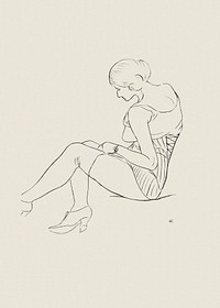 Woman posing sexually, vintage nude illustration.  Semi-nude Woman, Seated by Ananda K. Coomaraswamy. Original from The Cleveland Museum of Art. Digitally enhanced by rawpixel.
