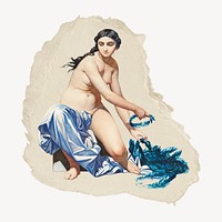Naked woman illustration, vintage vintage artwork, ripped paper badge