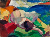 Naked woman posing sensually, Nude (1915&ndash;1916) by Carl Newman. Original from The Smithsonian. Digitally enhanced by rawpixel.