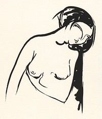 Naked woman showing her breasts, vintage nude illustration. Naakte vrouw die haar borst aanraakt (1888&ndash;1944) by Henri Jonas. Original from The Rijksmuseum. Digitally enhanced by rawpixel.
