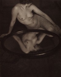 Nude photography of naked woman, Nude With Mirror (1909) by Clarence H. White. Original from The Getty. Digitally enhanced by rawpixel.