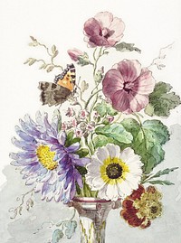 Bouquet of Flowers with a Butterfly in high resolution by William van Leen (1763&ndash;1825). Original from The Rijksmuseum. Digitally enhanced by rawpixel.