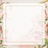 Vintage pink lilies vector frame illustration, remix from artworks by L. Prang & Co.