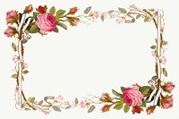 Vintage pink roses vector border frame illustration, remix from artworks by L. Prang & Co.