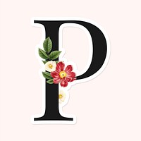 Flower decorated capital letter P sticker vector