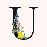 Flower decorated capital letter U sticker vector