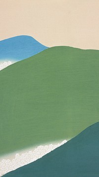 Vintage mobile wallpaper, iPhone background, Green mountains from Momoyogusa, remix from the artwork of Kamisaka Sekka