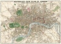 Whitbread's new plan of London: drawn from authentic survey (1853) by  J. Whitbread. Original from Library of Congress. Digitally enhanced by rawpixel.