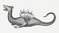 Vintage dragon illustration psd, remixed from artwork by Athanasius Kircher.