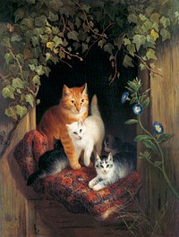 Cat with Kittens (1844) painting in high resolution by Henri&euml;tte Ronner. Original from The Rijksmuseum. Digitally enhanced by rawpixel.