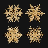 Gold Christmas snowflake vector set macro photography, remix of art by Wilson Bentley