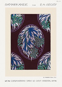 Fruit tree pattern Art Nouveau pochoir print in oriental style. Original from our own 1914 edition of Samarkande: 20 Compositions en couleurs dans le Style oriental" (Samarkand: 20 Color Compositions in the Oriental Style) by E. A. Séguy 