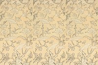 Vintage bird floral pattern background vector, featuring public domain artworks