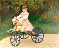 Jean Monet on His Hobby Horse (1872) by Claude Monet, high resolution famous painting. Original from The MET. Digitally enhanced by rawpixel.