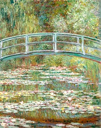 Bridge over a Pond of Water Lilies by <a href="https://www.rawpixel.com/search/claude%20monet?sort=curated&amp;page=1">Claude Monet</a>, high resolution famous painting. Original from The ME. Digitally enhanced by rawpixel.