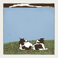 Vintage cows psd art print background, remix from artworks by Samuel Jessurun de Mesquita