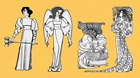 Art nouveau women in different activities set, remixed from the artworks of Jan Toorop.