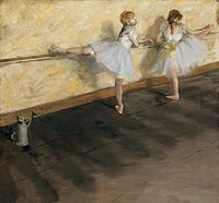 Dancers Practicing at the Barre (1877) painting in high resolution by <a href="https://www.rawpixel.com/search/edgar%20degas?sort=curated&amp;page=1">Edgar Degas</a>. Original from The MET Museum. Digitally enhanced by rawpixel.