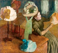 The Millinery Shop (ca. 1879&ndash;1886) painting in high resolution by <a href="https://www.rawpixel.com/search/edgar%20degas?sort=curated&amp;page=1">Edgar Degas</a>. Original from The Art Institute of Chicago. Digitally enhanced by rawpixel.