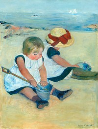 Children Playing on the Beach (1884) by Mary Cassatt. Original portrait painting from The National Gallery of Art. Digitally enhanced by rawpixel.