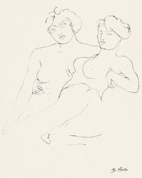 Naked women holding each other close, vintage nude illustration. Two Figures by <a href="https://www.rawpixel.com/search/Auguste%20Rodin?sort=curated&amp;page=1">Auguste Rodin</a>. Original from The Cleveland Museum of Art. Digitally enhanced by rawpixel.
