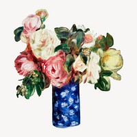 Rose bouquet collage element, Renoir-inspired artwork psd, remixed by rawpixel