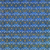 William Morris's vintage pattern illustration, yellow flower on a blue background, remix from the original artwork