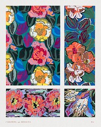 Vintage geometric floral motifs, variations 8 from our own Variations Quatre-Vingt-Six Motifs D&eacute;coratifs En Vingt Planches (1928) by &Eacute;douard B&eacute;n&eacute;dictus. Digitally enhanced by rawpixel. 
