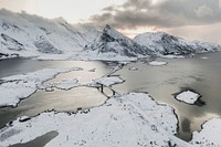 Drone view of snowy coast