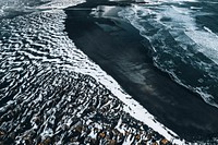 Beautiful black sand beach in winter at Vestrahorn in Iceland