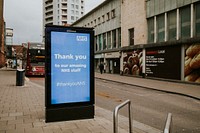 NHS's thank you staff advert in the city during coronavirus pandemic. BRISTOL, UK, March 30, 2020