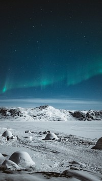 Nature phone wallpaper background, northern lights over snowy Greenland