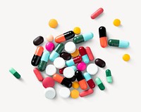 Colorful pill capsules sticker, medicine image psd