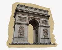 Arc de Triomphe ripped paper, Paris famous landmark graphic