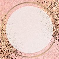 Gold shimmering round frame design element on a pink background