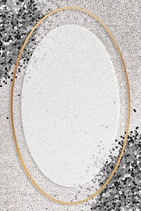 Gold shimmering oval frame design element on a gray background