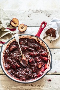 Plums compote mixed with cocoa powder